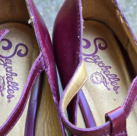 Seychelles Plum Leather Duchess T-strap buckle shoes size 8 - Picture 6 of 9